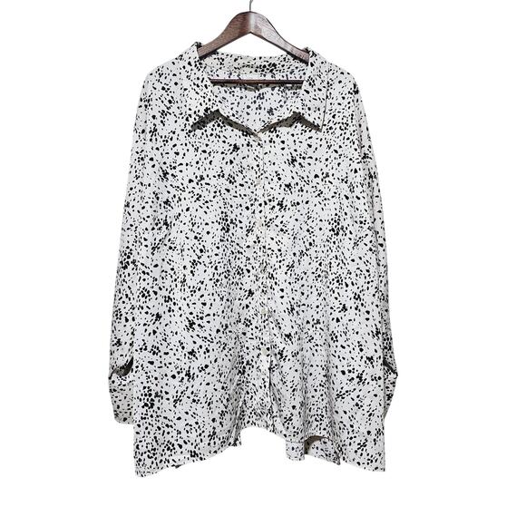 A New Day Button-Up Top Women's Plus Size 4X Cream & Black Dotted Casual Office - Picture 3 of 8